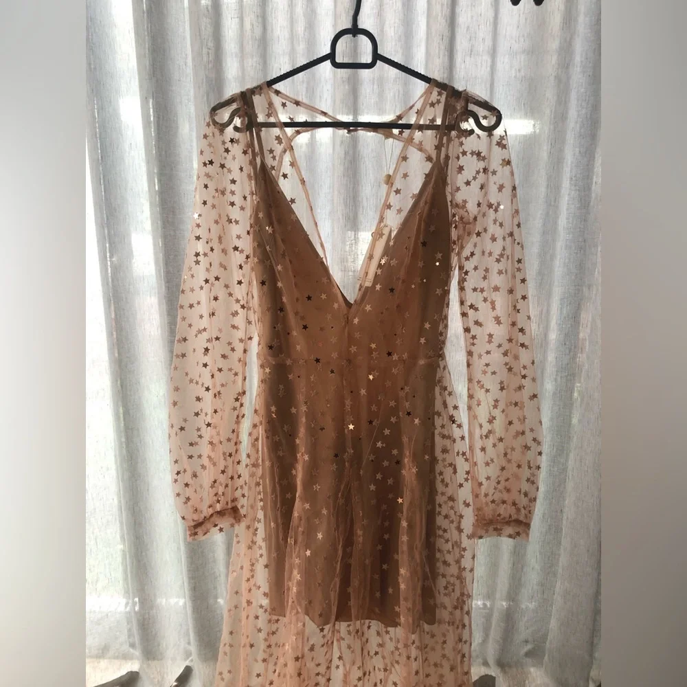 For Love & Lemons Sheer Star Maxi Dress Size Medium - Picture 2 of 11